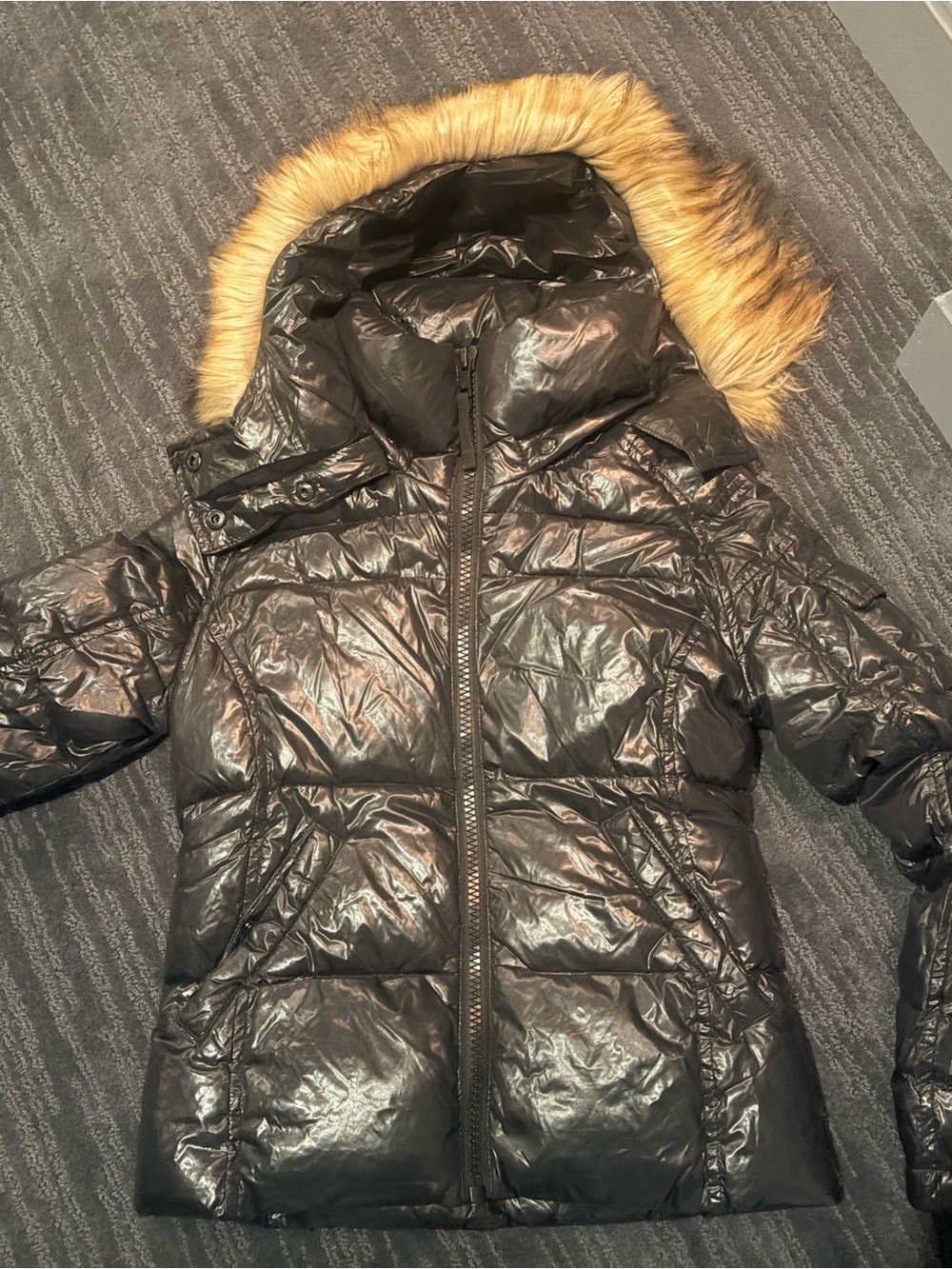 Kids Black Puffer Jacket with Faux Fur Hood